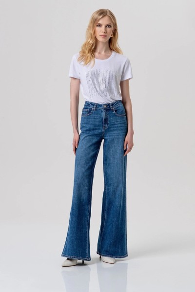 Fracomina jeans flare in denim con lavaggio medio fp26sv3015d45093 [da5e5037]