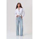 Fracomina jeans straight fit in denim con lavaggio chiaro e con pietre luminose e strass fp26sv2007d40003 [7217c8af]