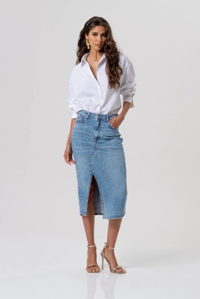 Fracomina gonna regular midi in denim con lavaggio chiaro fp26sg5003d45003 — 805219040078350_1