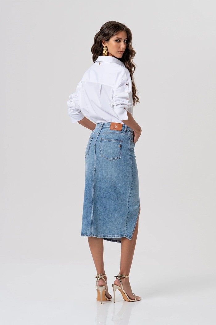 Fracomina gonna regular midi in denim con lavaggio chiaro fp26sg5003d45003 [7a329c34]