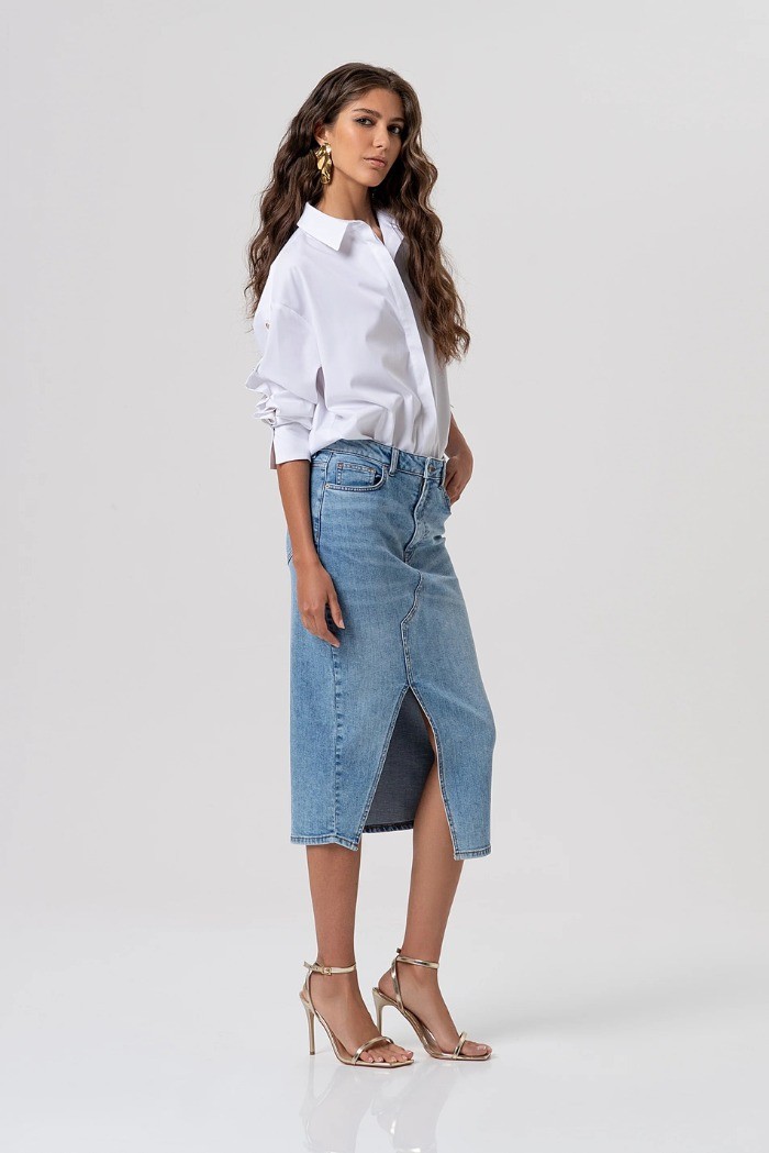 Fracomina gonna regular midi in denim con lavaggio chiaro fp26sg5003d45003 [cd2f5d30]