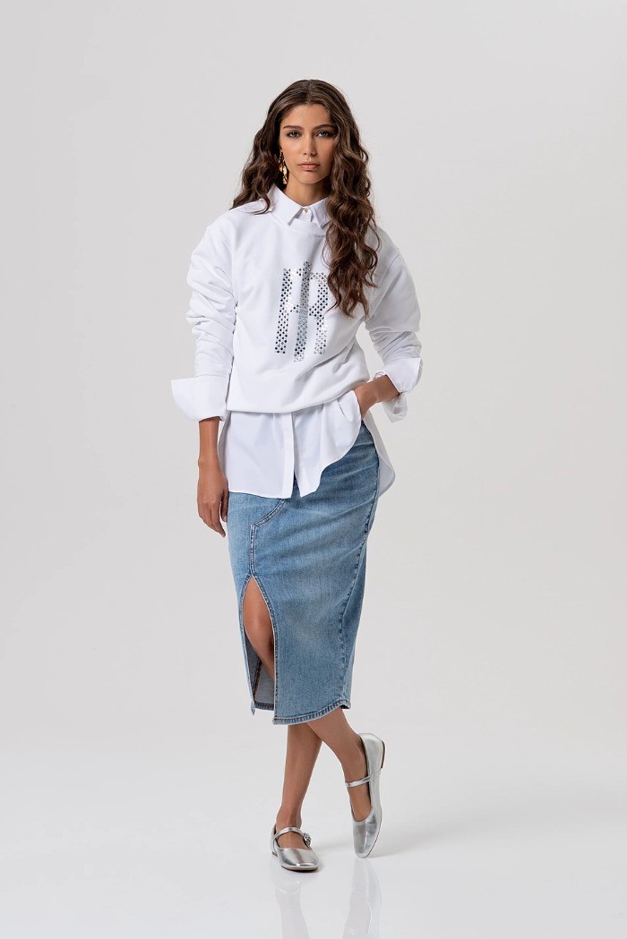 Fracomina gonna regular midi in denim con lavaggio chiaro fp26sg5003d45003 [c87f1a2e]