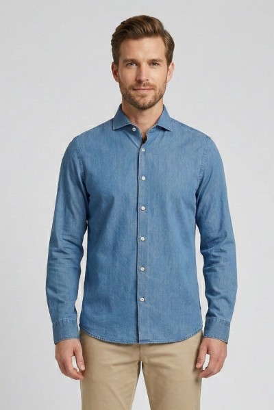 Markup camicia in tela di denim di cotone MK1930056 [b00235bc]