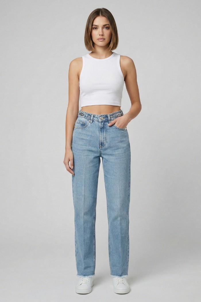 John Richmond jeans straight leg fit in denim di cotone Shipern uwp26130jeg8 [86f4a9cb]