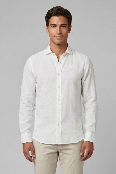 Roy Roger's camicia in lino Pierce RRU431P4220569 [00a4bff4]