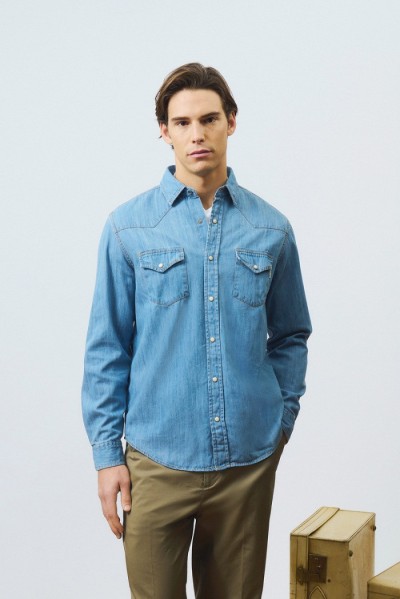 Roy Roger's camicia Martin Cobalt Stone rru400cg343162 [1ffb06b4]