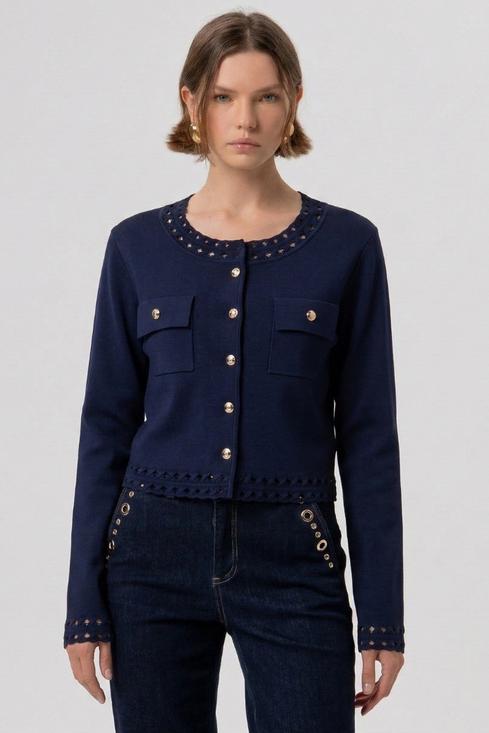 Fracomina cardigan regular con inserti in pizzo fr26st8010k52401 [8c356e7f]