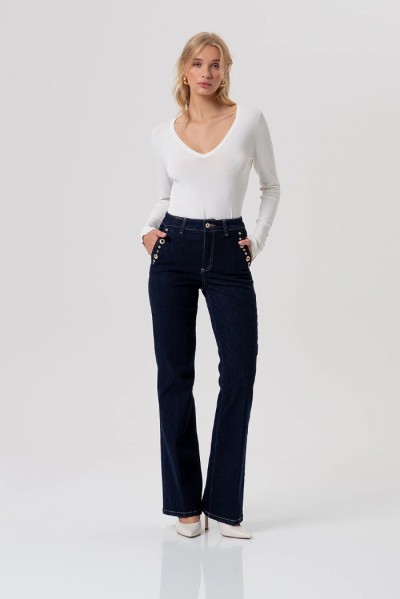 Fracomina jeans flare wide leg in denim con lavaggio raw fr26sv2009d46493 [d879bbc1]