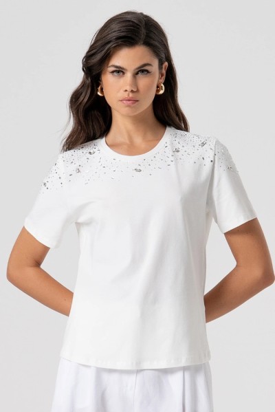 Fracomina t-shirt regular in jersey con applicazioni gioiello fs26st3005j401j9 [21c54b09]