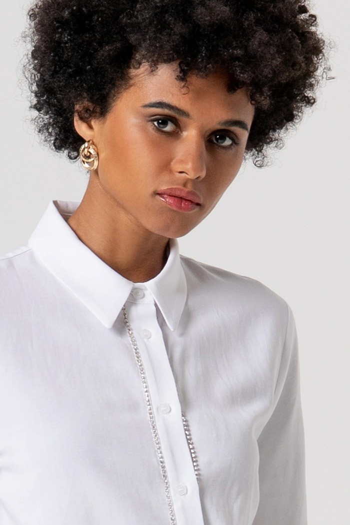 Fracomina camicia cropped in cotone con strass fs26st6013w62201 [28a7b887]