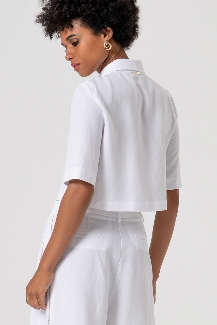 Fracomina camicia cropped in cotone con strass fs26st6013w62201 [9fba7983]