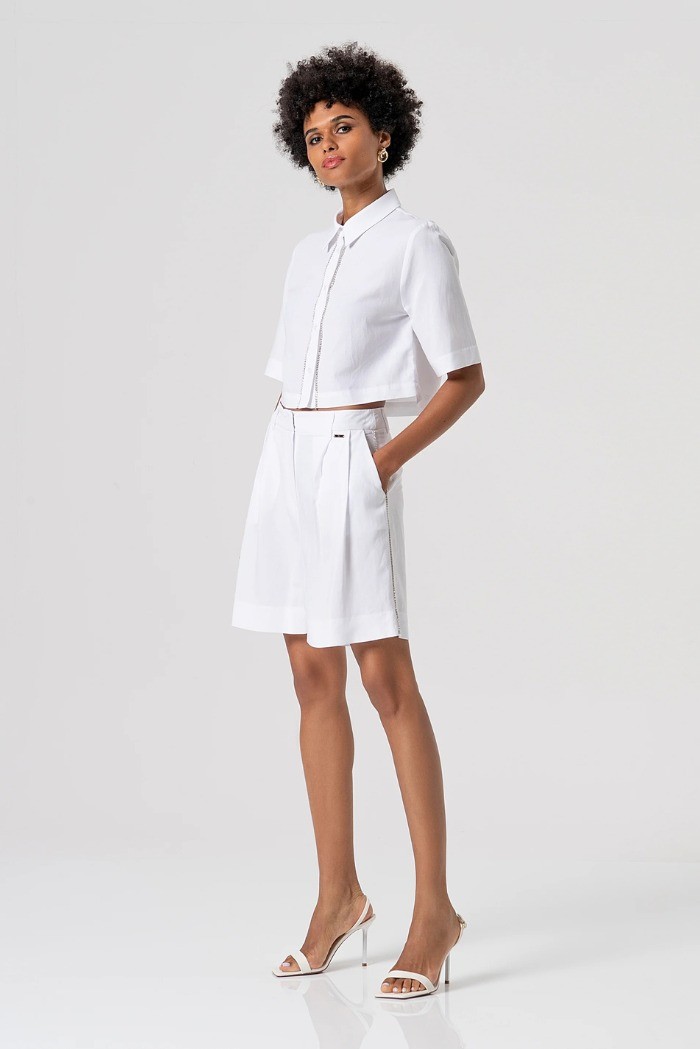 Fracomina camicia cropped in cotone con strass fs26st6013w62201 [9aea3e9d]