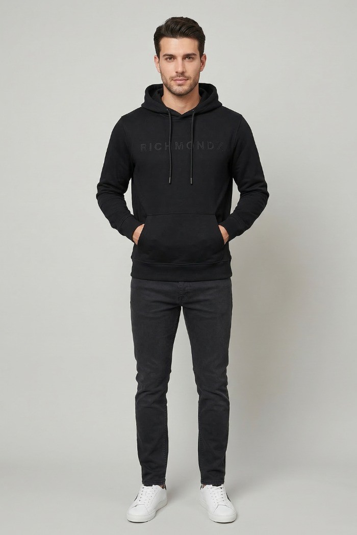 John Richmond felpa con cappuccio in misto cotone Kery ump26341fe [d72339a2]