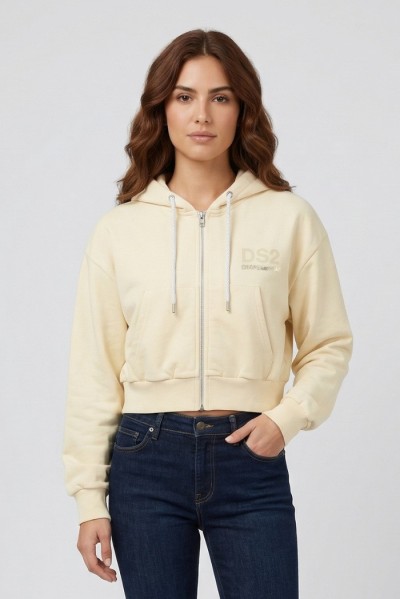 Drop Season 2 felpa cropped in cotone con zip e cappuccio SS26W500 — 805219040078749_1