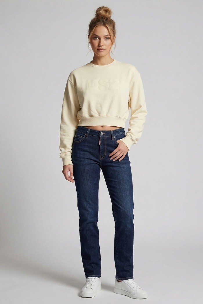Drop Season 2 felpa girocollo cropped in cotone SS26W512 [58d9f1a3]