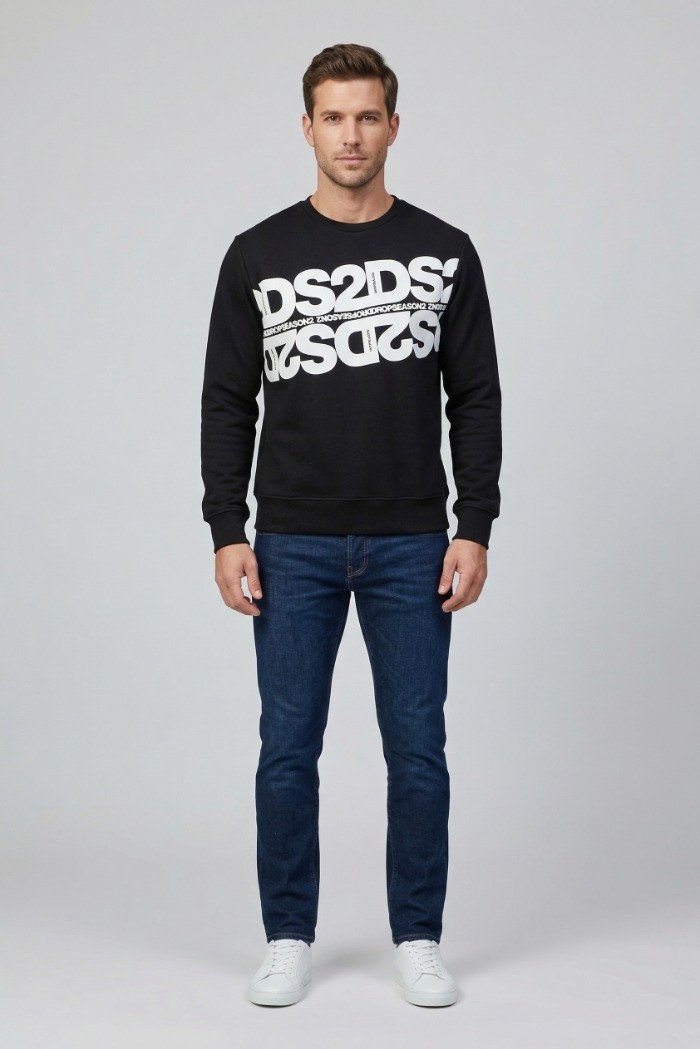 Drop Season 2 felpa girocollo in cotone con maxi stampa logo SS26256 [47221e7c]
