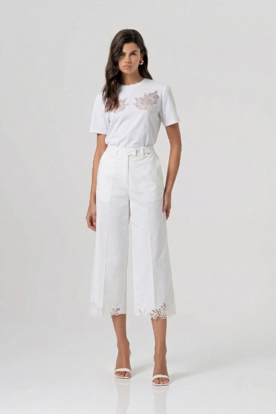 Fracomina pantalone cropped in cotone con ricami sul fondo fs26sv9001w400e5 — 805219040078685_1