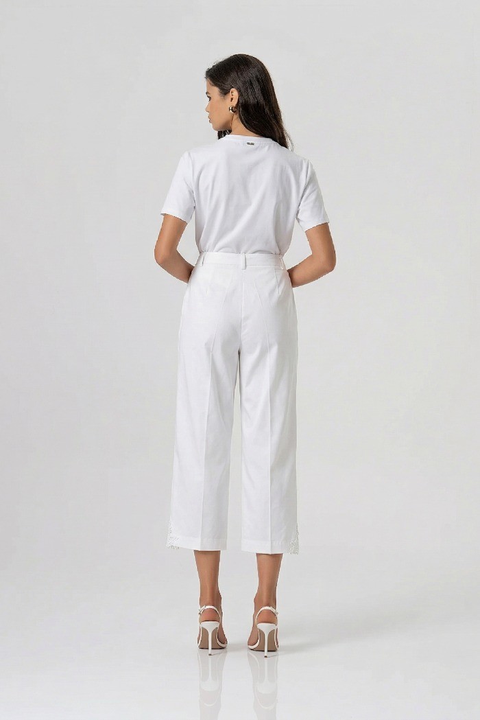 Fracomina pantalone cropped in cotone con ricami sul fondo fs26sv9001w400e5 [9d584c87]