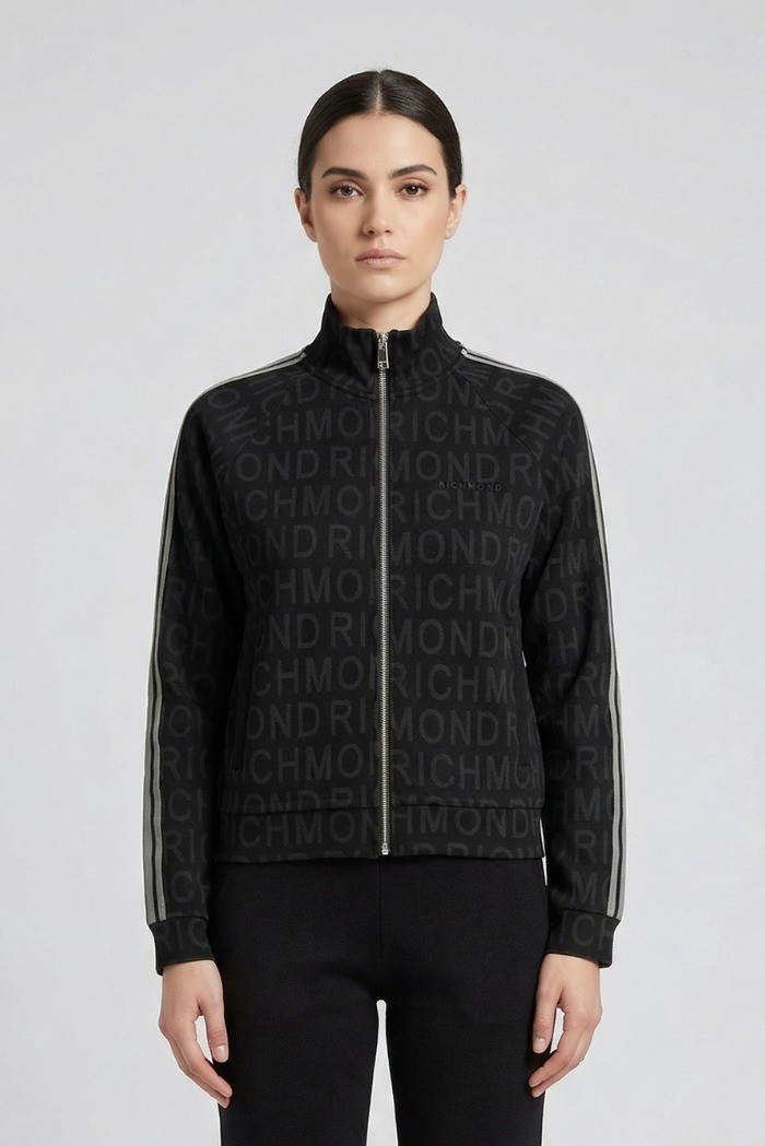 John Richmond felpa a zip con ripetizione logo Alkamar UWP26025FE [695c0b28]