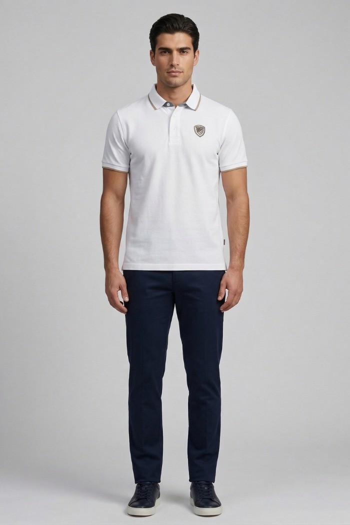 Blauer polo con profilo in contrasto Damon 26sblut02288-007479 [6ec0cdea]