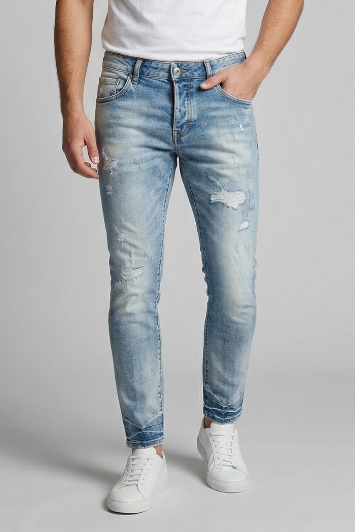 Drop Season 2 jeans in denim di cotone con rotture SS26D02 [2d12ce1c]
