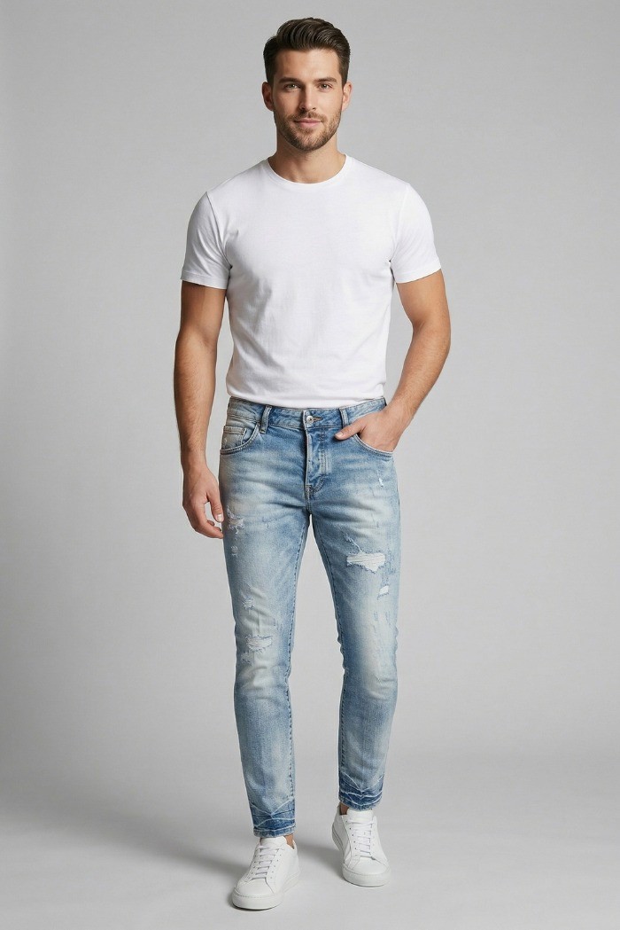 Drop Season 2 jeans in denim di cotone con rotture SS26D02 [43294c15]