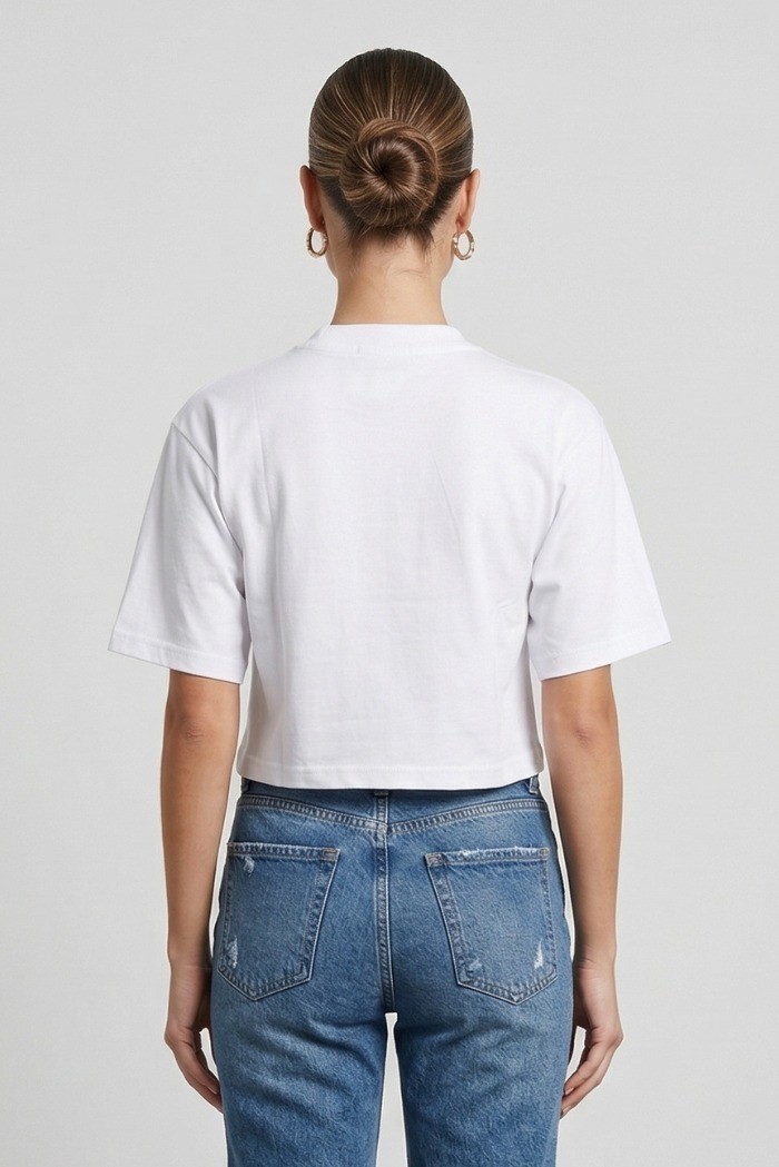 Drop Season 2 t-shirt cropped in cotone con logo strass SS26W526 [6dbef576]