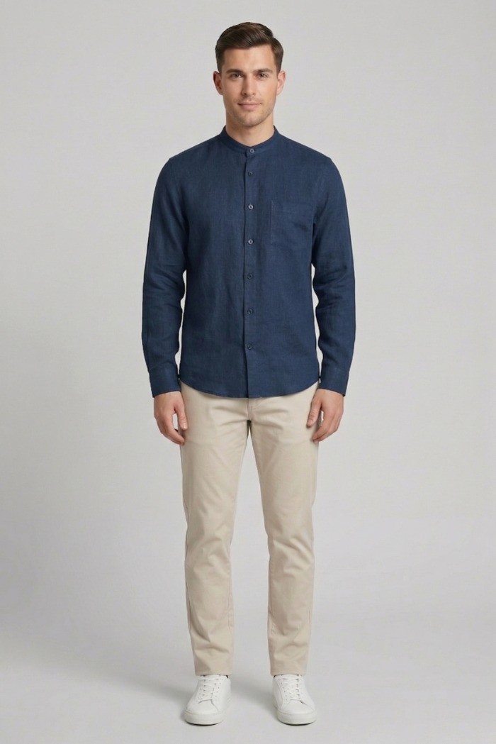 Urban Ring camicia coreana in misto lino e cotone UR1130002 [4c870b66]
