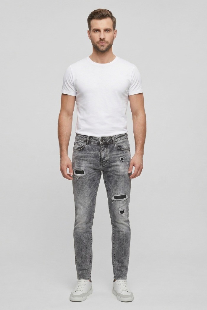 Drop Season 2 jeans in denim con rotture SS26D09 [668bb27e]