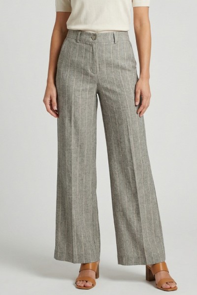 PDK pantalone flare a righe in misto lino e viscosa 057042 — 805219040078789_1