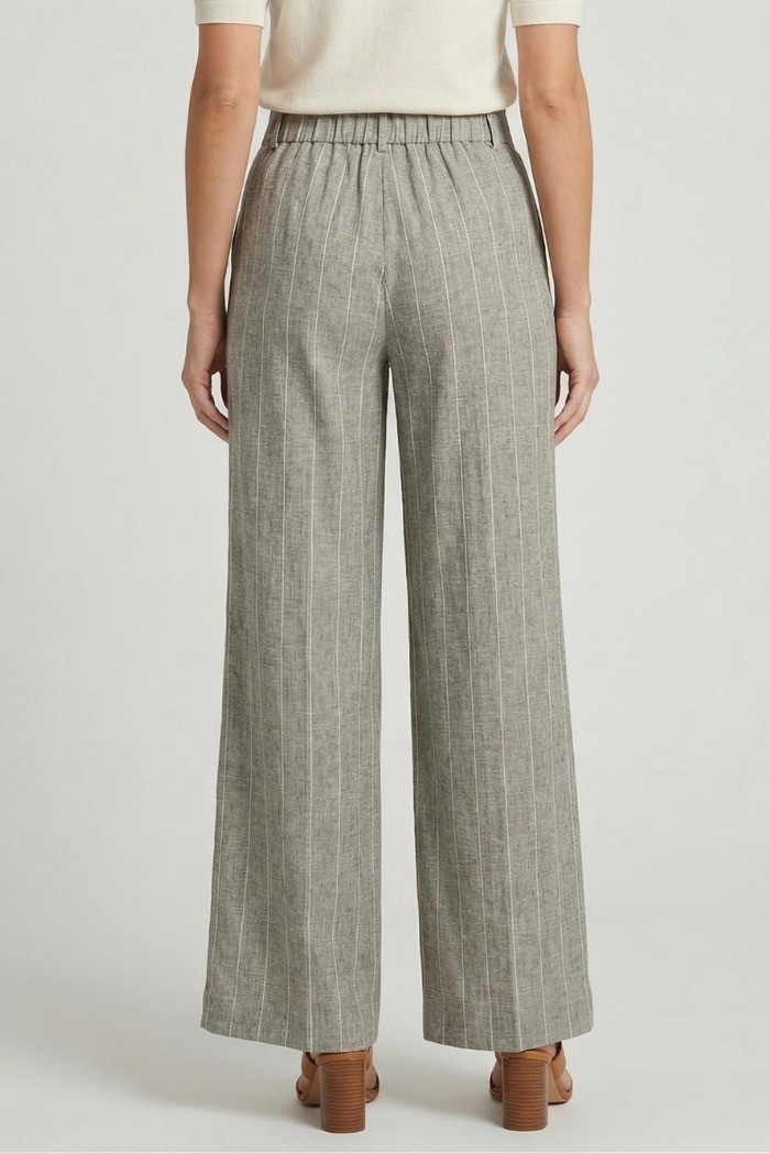 PDK pantalone flare a righe in misto lino e viscosa 057042 [5cd8b5e5]