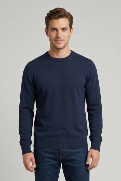Nerovago maglia girocollo in cotone con toppe 660081-NV — 805219040078907_1