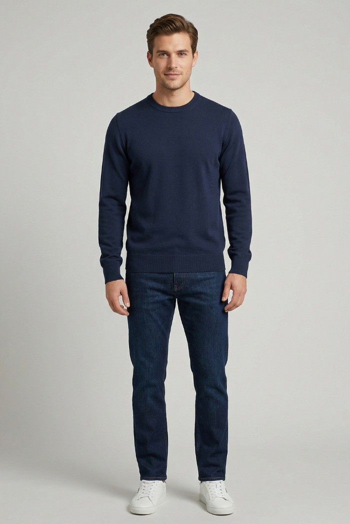 Nerovago maglia girocollo in cotone con toppe 660081-NV [58ec7692]