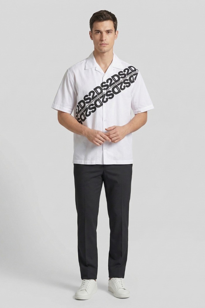 Drop Season 2 camicia collo bowling con stampa logo SS26260 [93f68ea2]