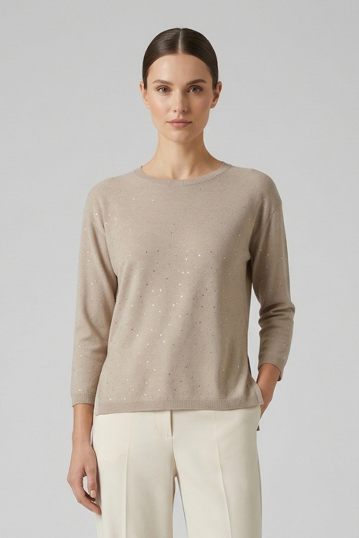 Sheis maglia girocollo in misto viscosa con micro paillettes DS6320 [abcf470a]