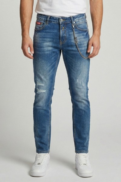 Icon jeans slim fit in denim con mini logo Rhode Island IUD010 — 805219040079069_1