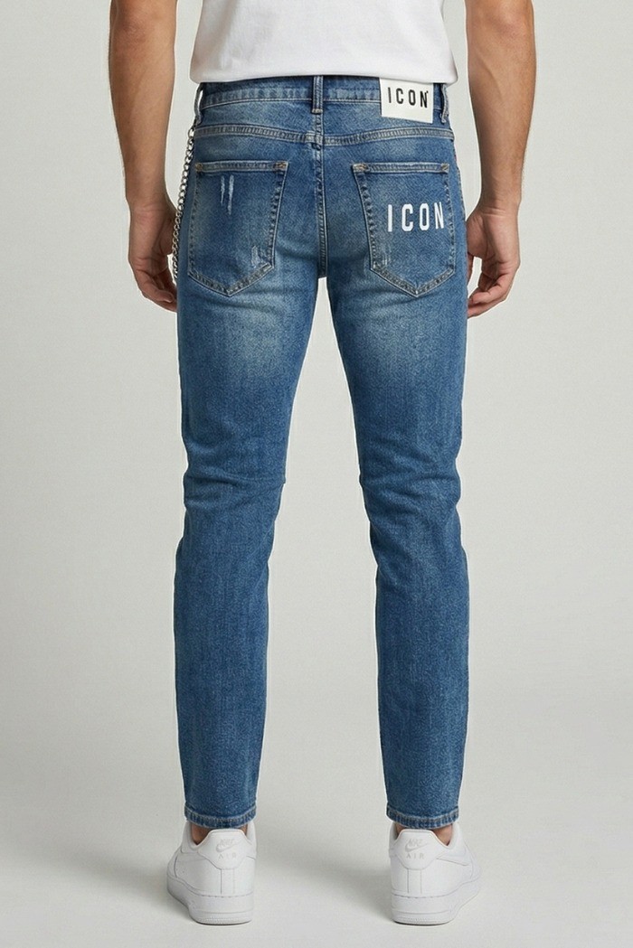 Icon jeans slim fit in denim con mini logo Rhode Island IUD010 [c923ef39]