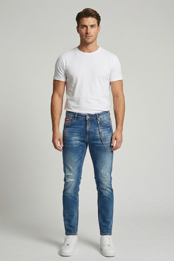Icon jeans slim fit in denim con mini logo Rhode Island IUD010 [7e3e2e3d]