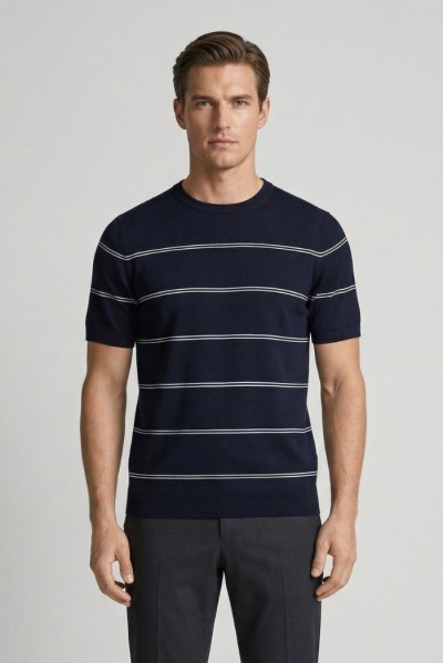 Nerovago maglia girocollo mezza manica a righe 661041-NV — 805219040078903_1