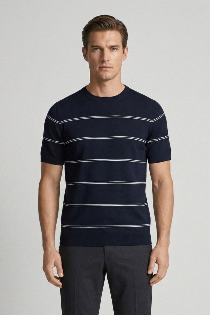 Nerovago maglia girocollo mezza manica a righe 661041-NV [d6e254f7]