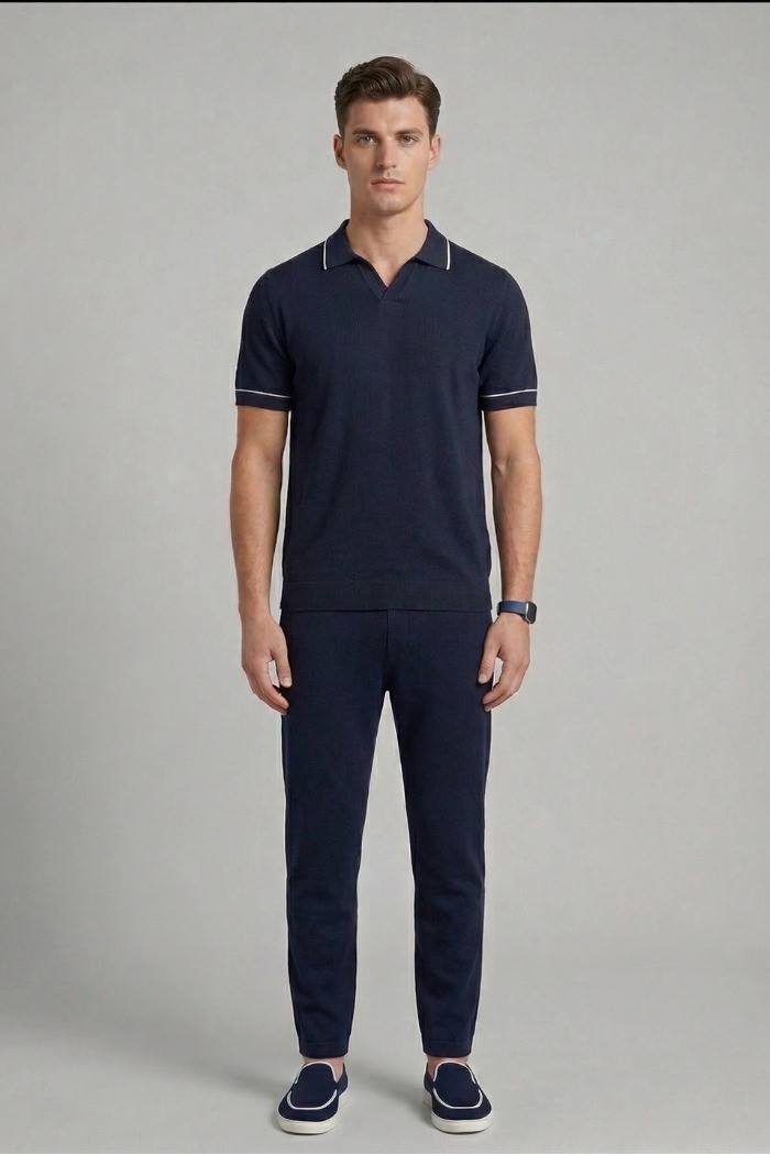 Nerovago polo maglia con collo derby e contrasti 661033-NV [21a6f99c]