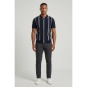 Nerovago cardigan polo a bottoni mezza manica con righe 661066-NV [59abd187]