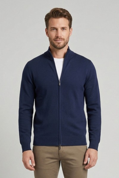 Nerovago cardigan full zip in cotone 660016-NV — 805219040078908_1