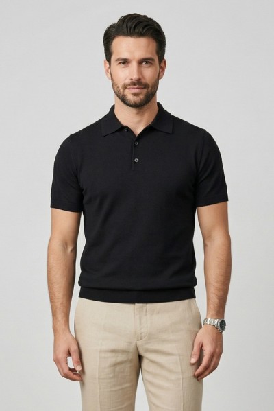 Nerovago polo maglia in cotone extra fine con bottoni 661003-NV — 805219040078914_3