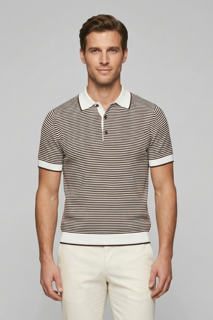 Nerovago polo maglia a righe in cotone extra fine 661053-NV [c4ac31c9]