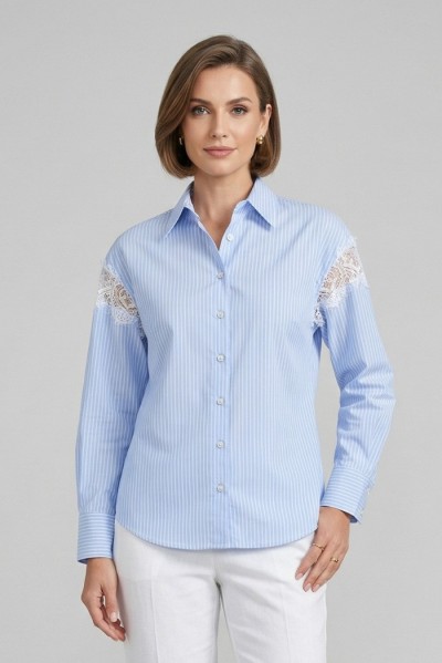 PDK camicia a righe con inserti in pizzo 056883 [8d13aa1d]