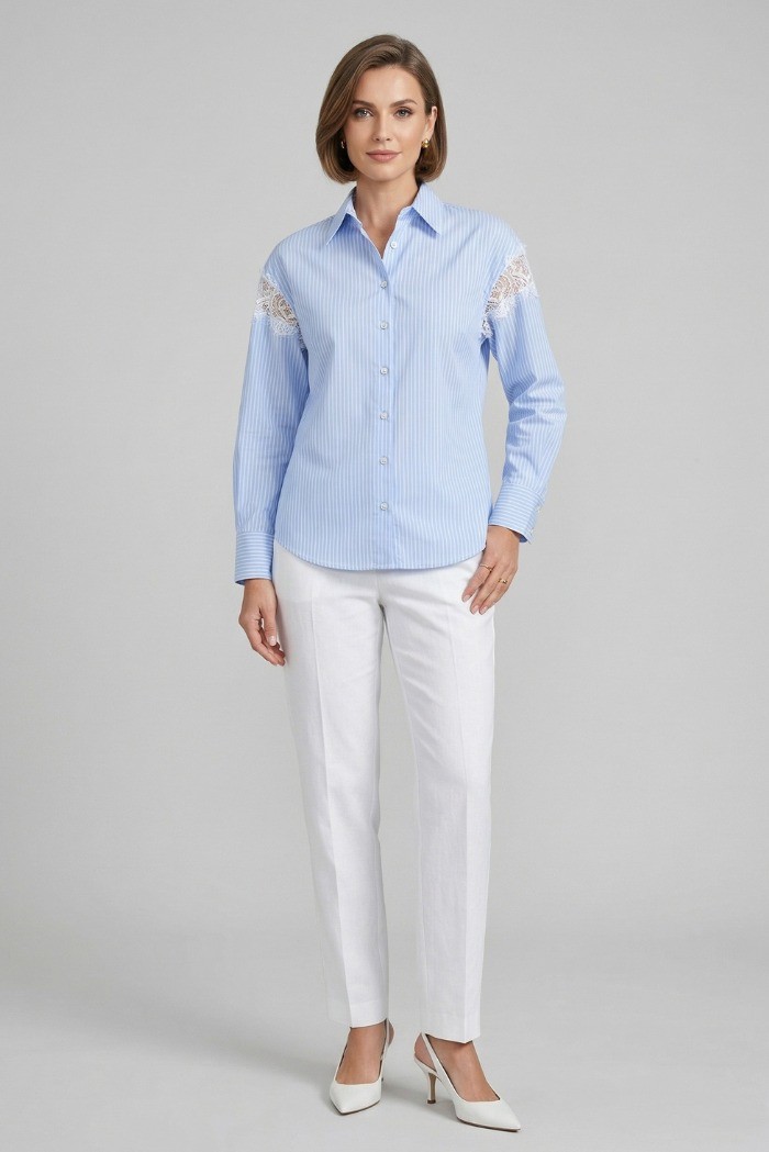 PDK camicia a righe con inserti in pizzo 056883 [e3282814]