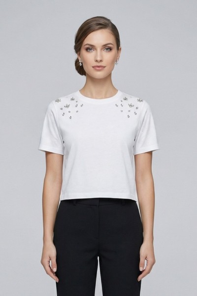Markup t-shirt in cotone con dettagli luminosi MW1610002 — 805219040078868_1