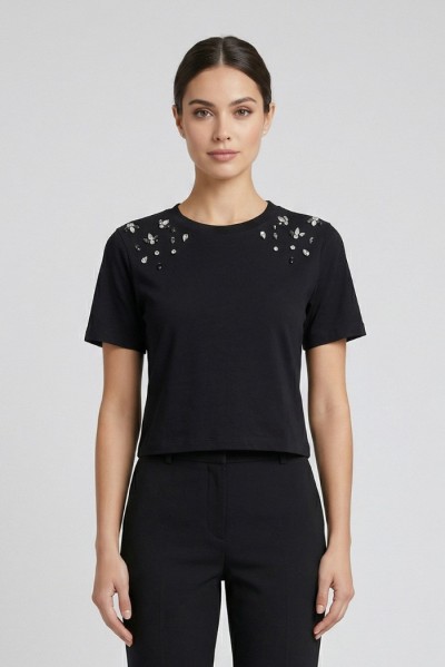 Markup t-shirt in cotone con dettagli luminosi MW1610002 [3533fd75]