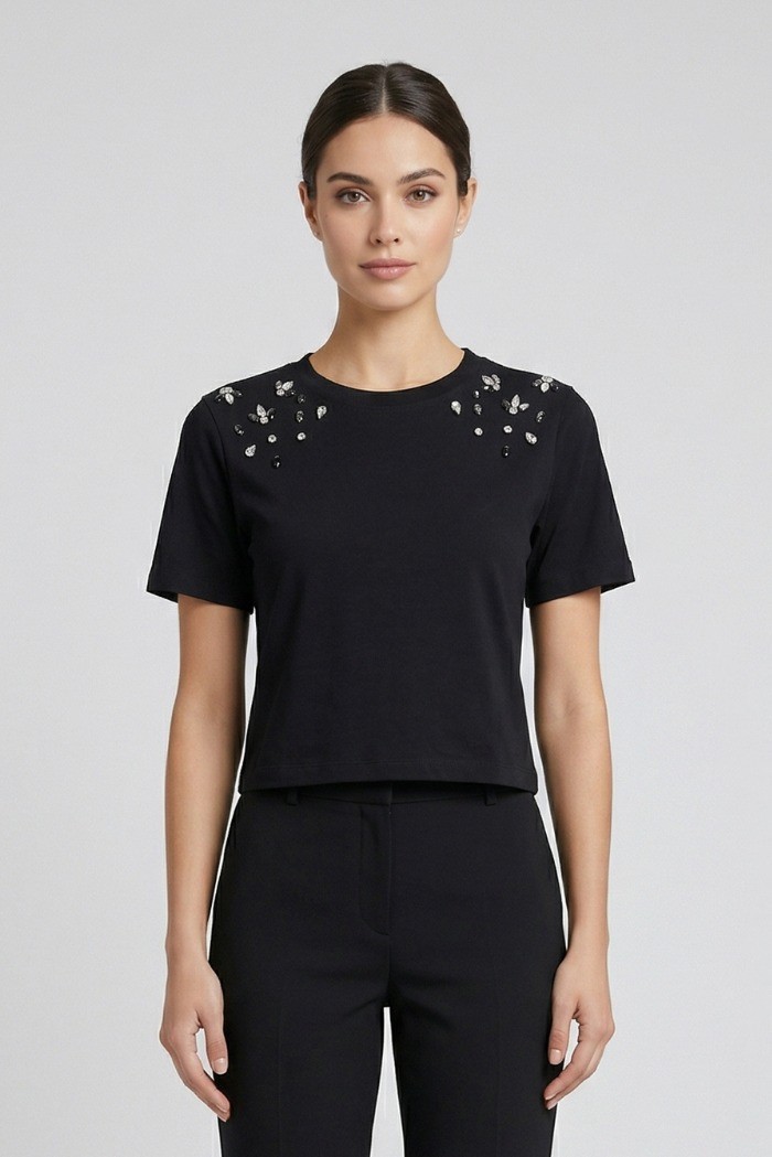 Markup t-shirt in cotone con dettagli luminosi MW1610002 [3533fd75]